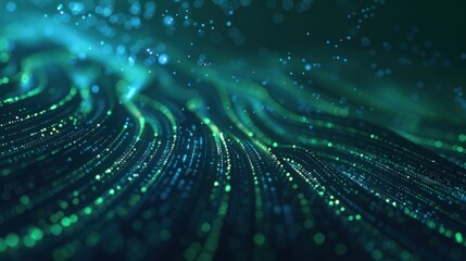 Poster - Digital technology speed connect blue green background, cyber nano information, innovation future tech data, internet network connection, Ai big data, line dot illustration 3d