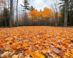 Poster - Autumnal path covered in vibrant orange and yellow fallen leaves.