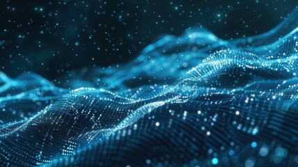 Poster - Digital wave with many dots and particles. Abstract dynamic wave background. Technology or science banner
