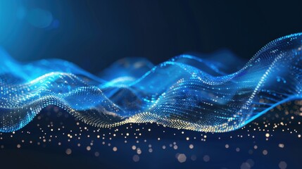 Poster - Digital wave with many dots and particles. Abstract dynamic wave background. Technology or science banner