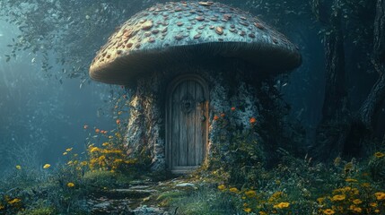 Poster - Enchanting Mushroom House in a Mystical Forest