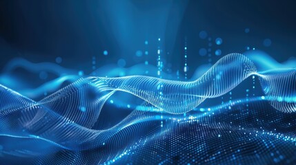Poster - Digital wave with many dots and particles. Abstract dynamic wave background. Technology or science banner