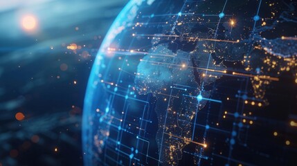 Poster - Digital world globe, concept of global network and connectivity on Earth, high speed data transfer and cyber technology