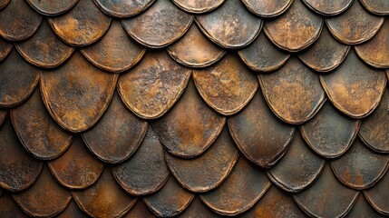 Poster - Detailed Close-Up of Iridescent Fish Scale Texture Featuring Organic Patterns and Warm Earthy Tones for Background Use