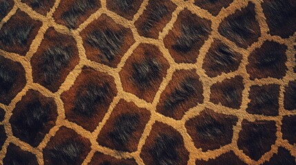 Poster - Intricate Close-Up of Giraffe Skin Texture Showcasing Natural Patterns and Colors in a Harmony of Earthy Tones and Unique Designs