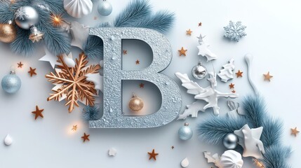 Silver B: Festive Christmas Letter Decorated with Ornaments