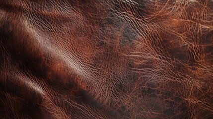Poster - Detailed Close-Up View of Rich Brown Horsehide Leather Texture with Natural Patterns and Unique Characteristics for Art and Design Projects
