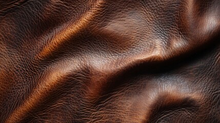 Poster - high-quality close-up of rich brown horsehide texture with dynamic lighting and soft folds for texti