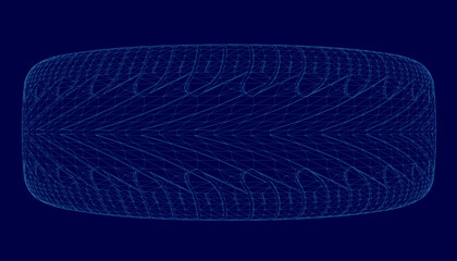 Poster - Blue image of a tire with a lot of dots. The image is abstract and has a futuristic feel to it