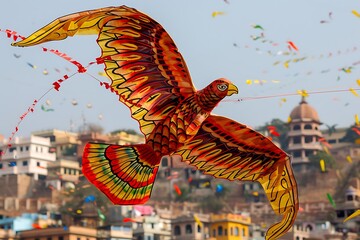 makar sankranti kite in shape of bird flying against sky