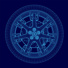 Poster - Blue wheel with a rim. The wheel is in a 3D