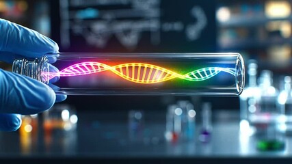 Poster - Colorful dna strand in a test tube showcased in a modern laboratory