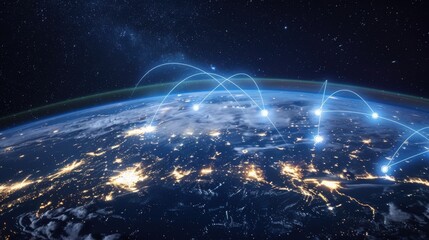 Poster - Earth surrounded by digital connections constitute global technology