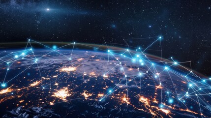 Poster - Earth surrounded by digital connections constitute global technology