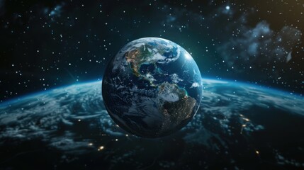 Poster - Earth view from space. Global network. Blockchain technology. Planet and communication. Future world 3D illustration