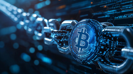Blockchain technology background cryptocurrency fintech Segwit programming concept.
