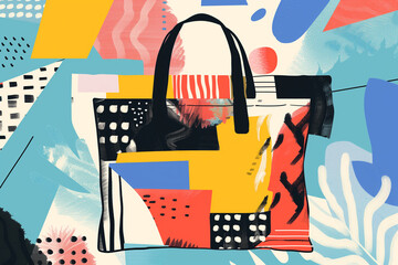 Aufkleber - Tote bag with bold, abstract patterns and a pop of bright color.