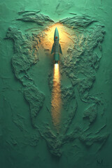 Poster - A minimalist depiction of a satellite beaming signals toward a glowing world map,