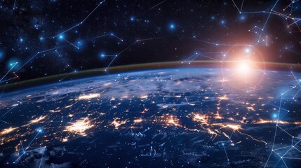 Poster - Energy Digitalization and Communication technology for internet business. Global world network and telecommunication on earth and IoT.