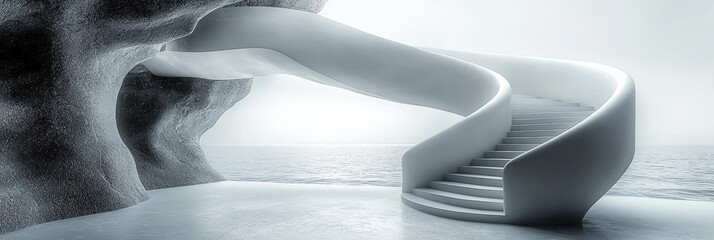 Poster - A dynamic spiral staircase extending endlessly into both directions,