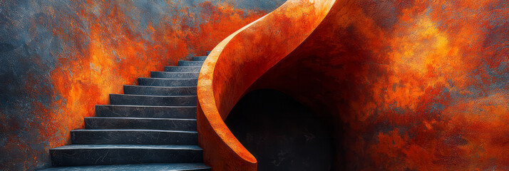 Poster - A dynamic spiral staircase extending endlessly into both directions,