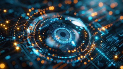 Poster - Eye of futuristic and Innovative Imagery AI and Automation use of artificial intelligence and automation in business processes, illustrating efficiency and productivity enhancements