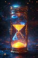 Poster - A glowing hourglass turning upside-down repeatedly,