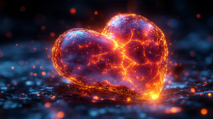 Poster - A heart beating in a circular rhythm, glowing with vibrant pulses,
