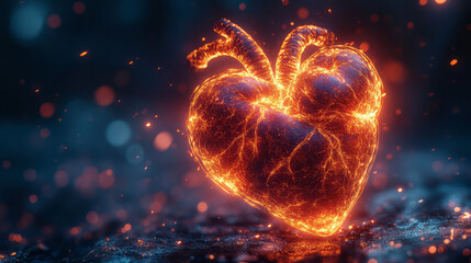 Poster - A heart beating in a circular rhythm, glowing with vibrant pulses,