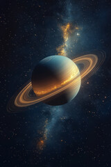Poster - A ringed planet spinning in an endless cycle against a minimalist background,
