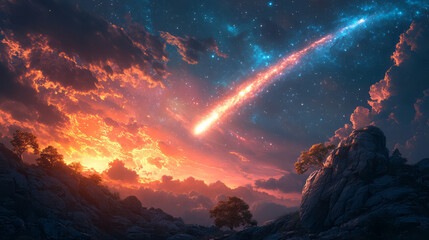 Poster - A shooting star that loops back into the same constellation,