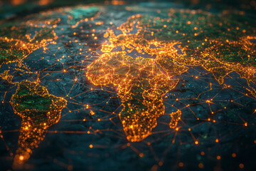 Poster - A spinning globe with shipping routes connecting continents in cycles,