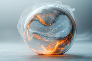 Poster - An abstract globe rotating with internal perpetual energy lines,