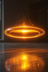 Poster - A glowing gyroscope spinning endlessly in mid-air,