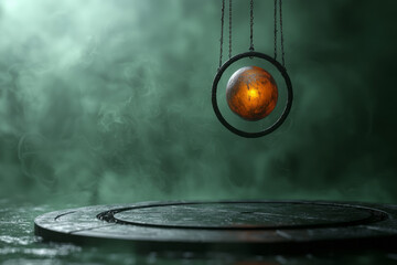 Aufkleber - A perpetual motion pendulum with a glowing sphere at its center,