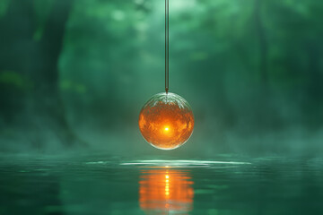 Aufkleber - A perpetual motion pendulum with a glowing sphere at its center,