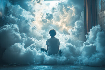 Leinwandbilder - A surreal image of tasks turning into clouds, floating away from the person,
