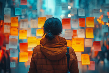 Poster - A person surrounded by colorful distractions, ignoring a glowing to-do list,