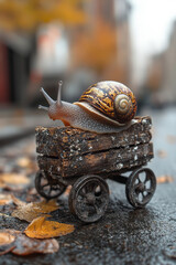 Poster - A snail pulling a cart filled with unfinished work,