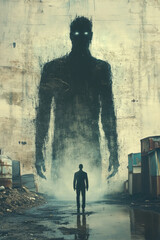 Poster - A surreal depiction of guilt as a shadow following the procrastinator,
