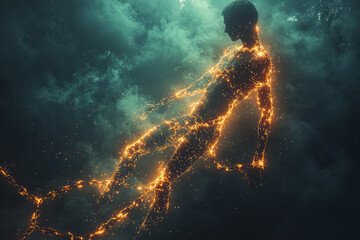Poster - A person breaking free from glowing chains of procrastination,