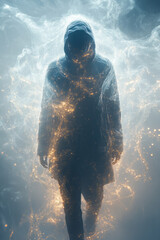 Poster - A figure trapped in a web of glowing notifications,