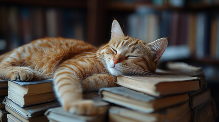 Poster - A cat lounging on a pile of tasks, symbolizing laziness,