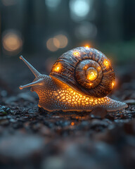 Poster - A snail with a glowing laptop on its shell, symbolizing slow work,