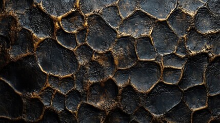 Poster - Detailed Leopard Skin Texture Featuring Irregular Shapes and Rich Variations of Black and Gold Tones, Evoking a Sense of Chaos and Depth