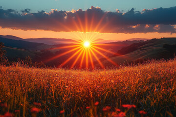 Poster - A glowing sunrise symbolizing the start of a productive day,