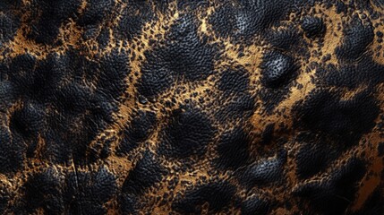 Poster - Detailed Close-Up of Leopard Print Texture with Rich Black and Gold Patterns on Natural Material Surface