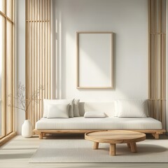 Poster - ISO A paper size frame mockup of a living room wall poster with a house background and modern interior design