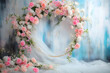 © Prasanth - Maternity backdrop, wedding backdrop, photography background with a flowerhoop with beautiful flowers on vintage wall.