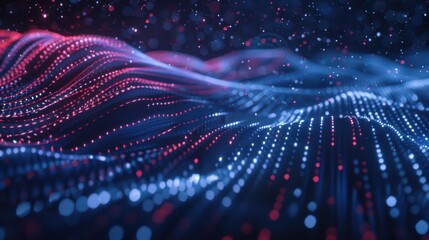 Poster - Futuristic Abstract Background Concept. Network Conveying Connectivity, Complexity And Data Flood Of Modern Digital Age. Communication And Technology Network Background With Moving Lines And Dots